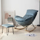 Moderne rocker gestoffeerde knop-knoop met donkere benen wingback rocker stoel