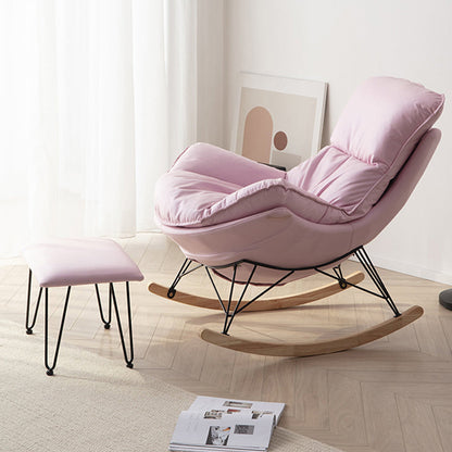 Moderne rocker gestoffeerde knop-knoop met donkere benen wingback rocker stoel