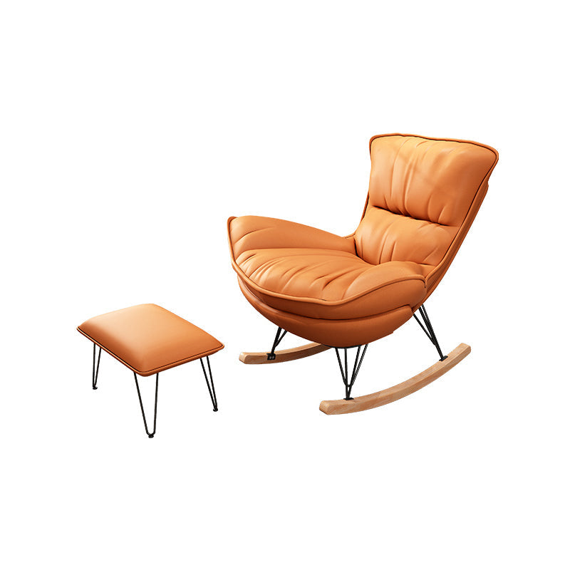 Moderne rocker gestoffeerde knop-knoop met donkere benen wingback rocker stoel