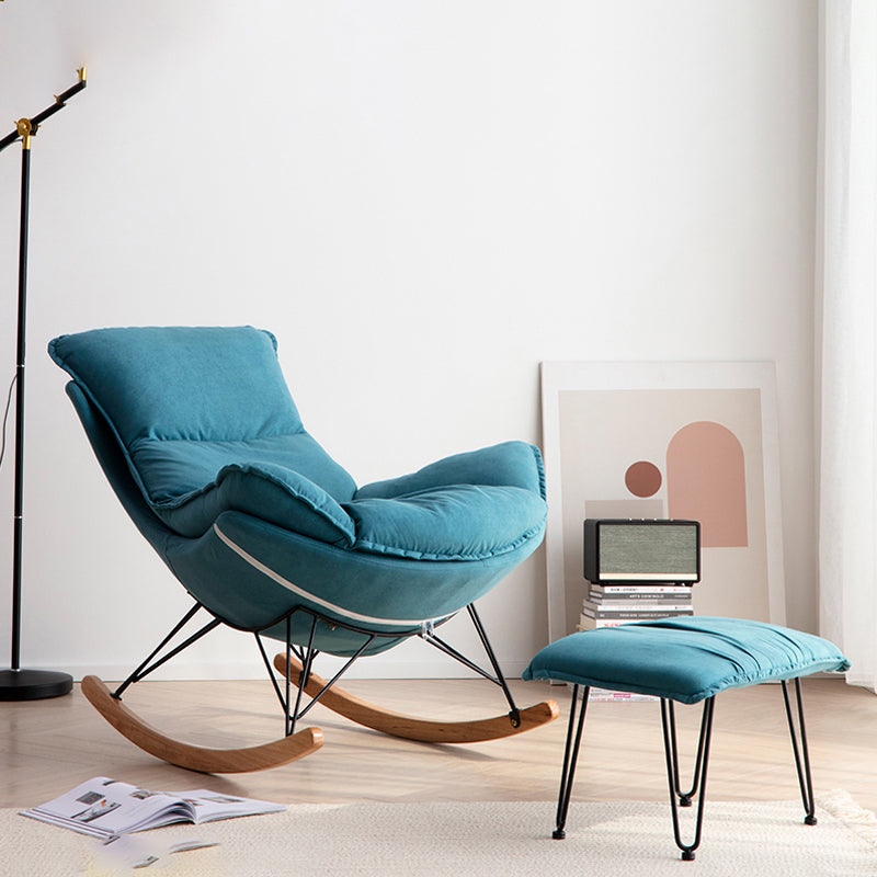 Chaise de rocker moderne rembourrée avec planeur de jambes sombres pour le salon