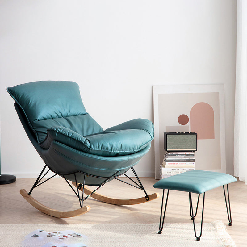 Chaise de rocker moderne rembourrée avec planeur de jambes sombres pour le salon
