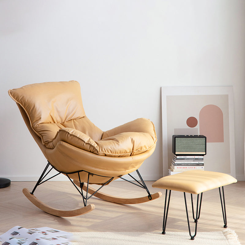 Chaise de rocker moderne rembourrée avec planeur de jambes sombres pour le salon