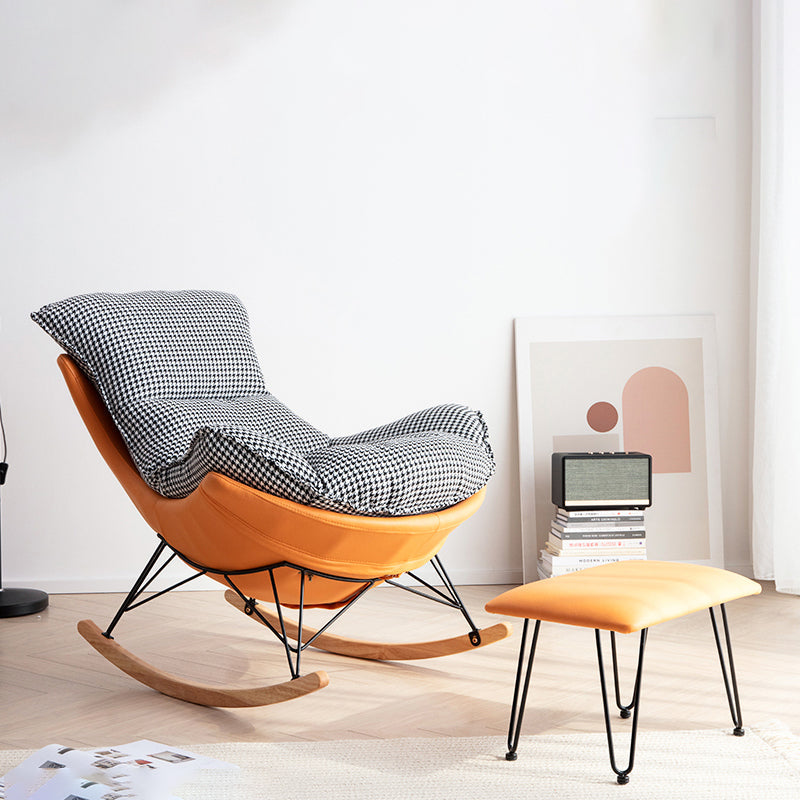 Chaise de rocker moderne rembourrée avec planeur de jambes sombres pour le salon