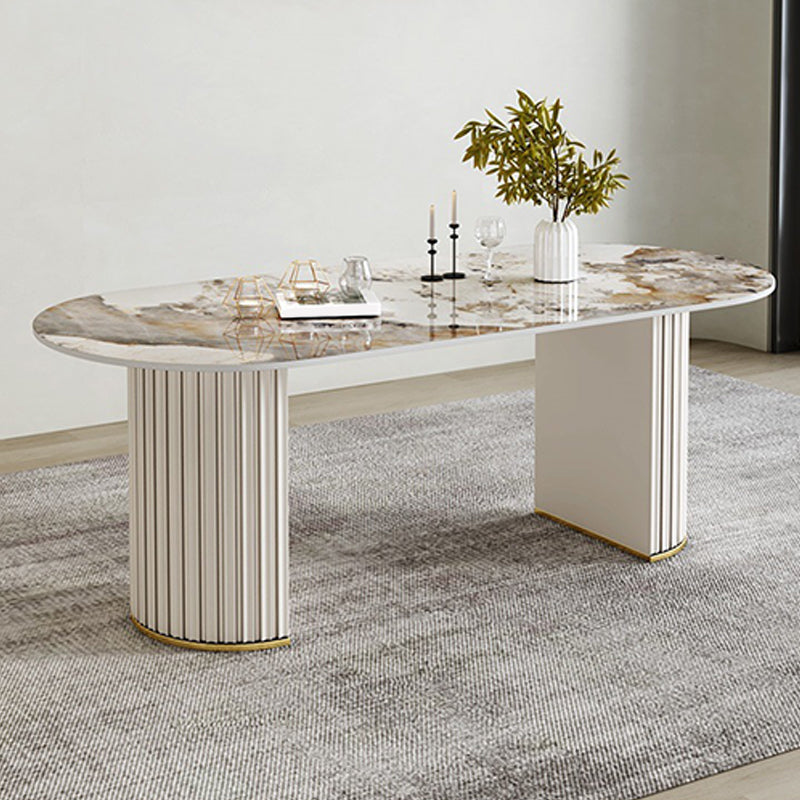 Contemporary Sintered Stone Dining Table Oval Dining Table for Home Use Pandora Gold Without Chairs Clearhalo 'Dining Tables & Seating' 'Dining Tables' 'dining_table' 'furn' 'furn_dining_table' 'Furniture' 'Kitchen & Dining Furniture' 6328871