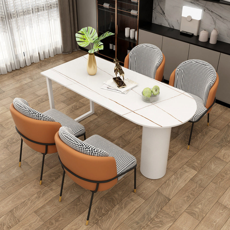 Contemporary Sintered Stone Dining Table Metal Dining Table with Double Pedestal Base White 63"L x 27.6"W x 29.5"H Without Chairs Clearhalo 'Dining Tables & Seating' 'Dining Tables' 'dining_table' 'furn' 'furn_dining_table' 'Furniture' 'Kitchen & Dining Furniture' 6328886