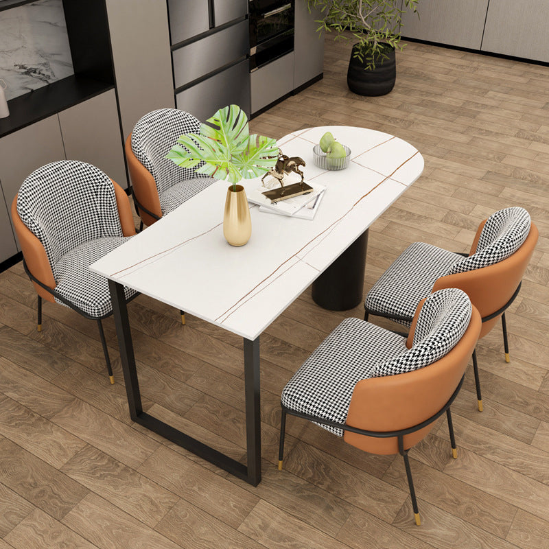 Contemporary Sintered Stone Dining Table Metal Dining Table with Double Pedestal Base Black 63"L x 27.6"W x 29.5"H Without Chairs Clearhalo 'Dining Tables & Seating' 'Dining Tables' 'dining_table' 'furn' 'furn_dining_table' 'Furniture' 'Kitchen & Dining Furniture' 6328888