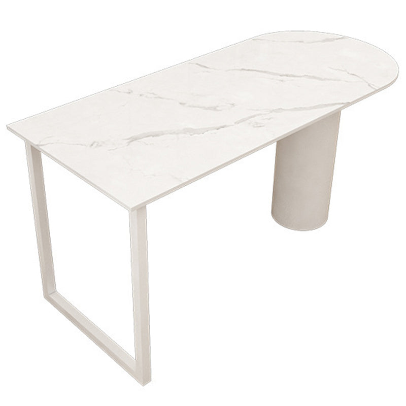 Contemporary Sintered Stone Dining Table Metal Dining Table with Double Pedestal Base White Without Chairs Clearhalo 'Dining Tables & Seating' 'Dining Tables' 'dining_table' 'furn' 'furn_dining_table' 'Furniture' 'Kitchen & Dining Furniture' 6328891
