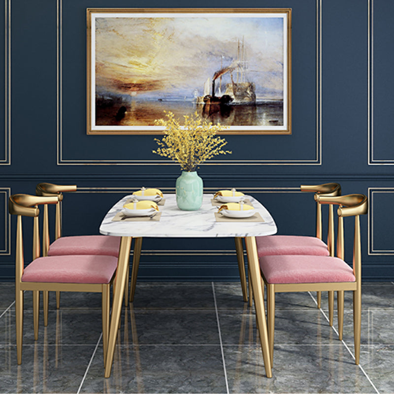 Glam 4 Legs Dining Table Stone Top Table with Metal Base for Dining Room Gloss White 70.9"L x 31.5"W x 29.5"H Without Chairs Clearhalo 'Dining Tables & Seating' 'Dining Tables' 'dining_table' 'furn' 'furn_dining_table' 'Furniture' 'Kitchen & Dining Furniture' 6328902