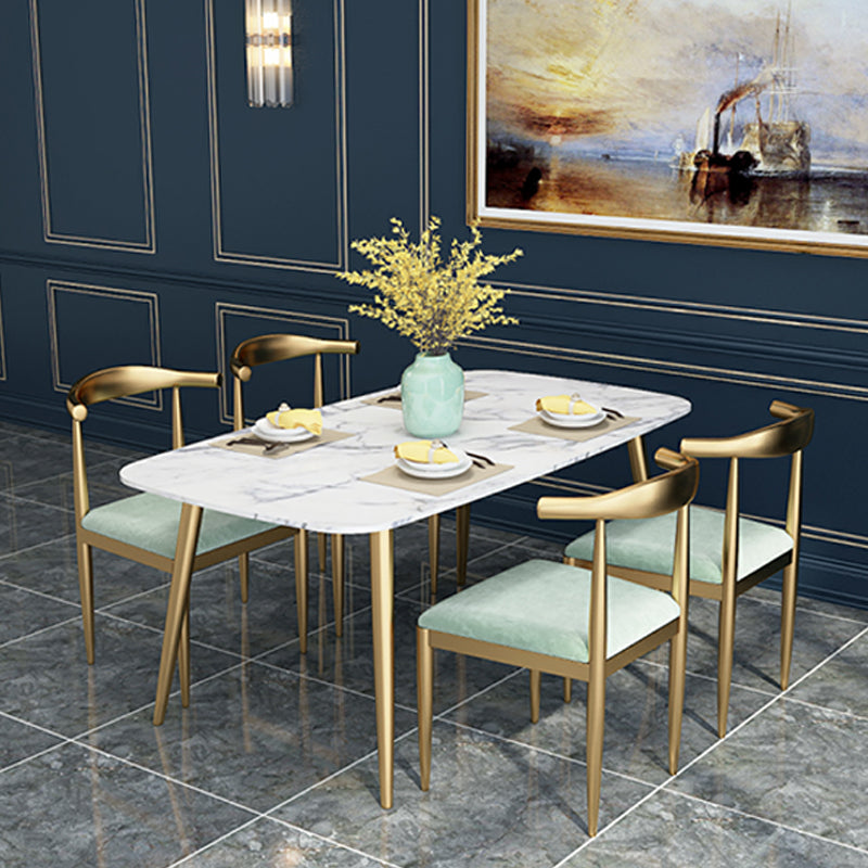 Glam 4 Legs Dining Table Stone Top Table with Metal Base for Dining Room Clearhalo 'Dining Tables & Seating' 'Dining Tables' 'dining_table' 'furn' 'furn_dining_table' 'Furniture' 'Kitchen & Dining Furniture' 6328906
