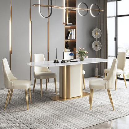 Metal Pedestal Base Dining Table Glam Stone Table for Dining Room