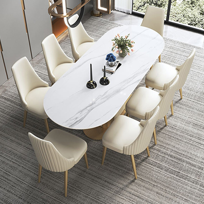 Metal Pedestal Base Dining Table Glam Stone Table for Dining Room