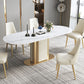 Metal Pedestal Base Dining Table Glam Stone Table for Dining Room