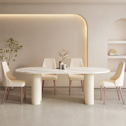 Contemporary Sintered Stone Dining Table Oval Dinner Room Table 55.1"L x 27.6"W x 29.5"H Without Chairs Clearhalo 'Dining Tables & Seating' 'Dining Tables' 'dining_table' 'furn' 'furn_dining_table' 'Furniture' 'Kitchen & Dining Furniture' 6328960