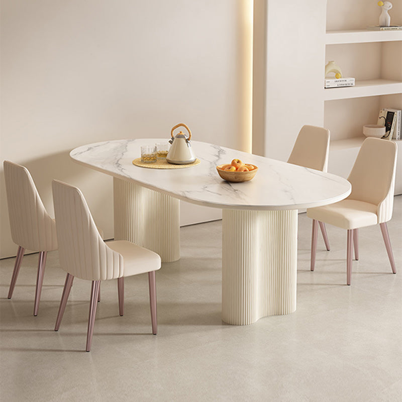 Contemporary Sintered Stone Dining Table Oval Dinner Room Table 63"L x 31.5"W x 29.5"H Without Chairs Clearhalo 'Dining Tables & Seating' 'Dining Tables' 'dining_table' 'furn' 'furn_dining_table' 'Furniture' 'Kitchen & Dining Furniture' 6328961
