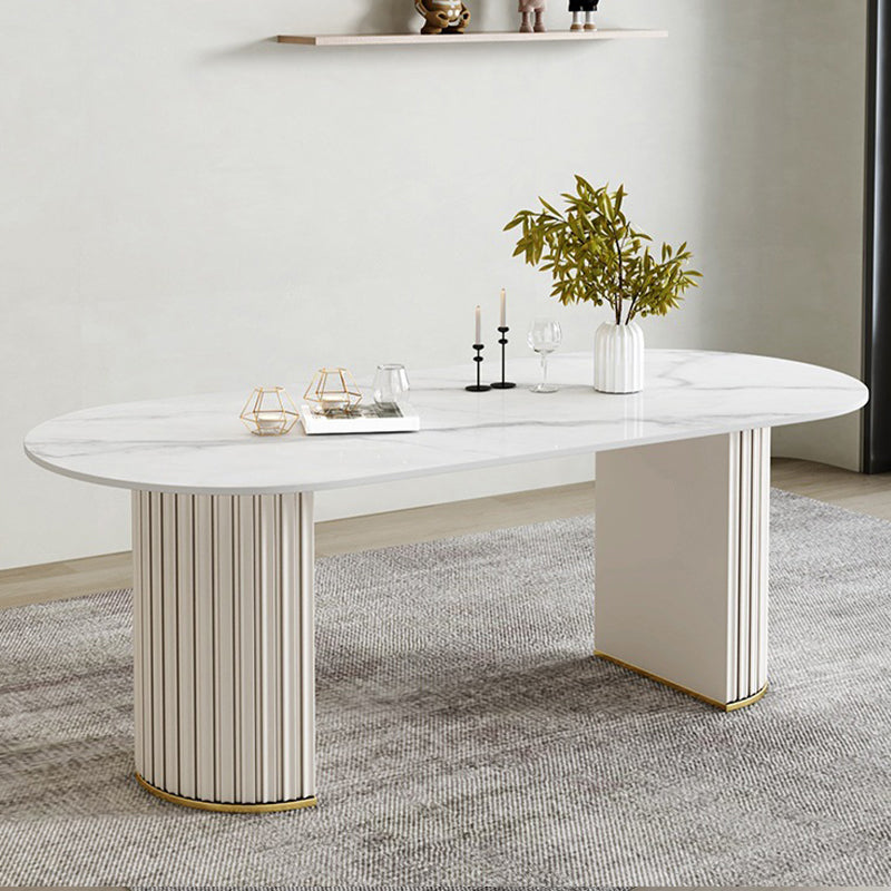 White Double Base Dining Table Modern Stone Table for Kitchen 47.2"L x 31.5"W x 29.5"H Without Chairs Clearhalo 'Dining Tables & Seating' 'Dining Tables' 'dining_table' 'furn' 'furn_dining_table' 'Furniture' 'Kitchen & Dining Furniture' 6328974