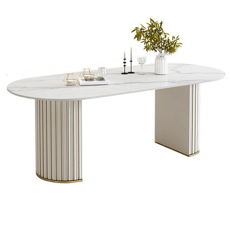 White Double Base Dining Table Modern Stone Table for Kitchen Clearhalo 'Dining Tables & Seating' 'Dining Tables' 'dining_table' 'furn' 'furn_dining_table' 'Furniture' 'Kitchen & Dining Furniture' 6328977