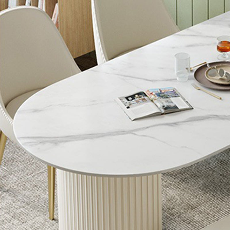 White Double Base Dining Table Modern Stone Table for Kitchen Clearhalo 'Dining Tables & Seating' 'Dining Tables' 'dining_table' 'furn' 'furn_dining_table' 'Furniture' 'Kitchen & Dining Furniture' 6328979
