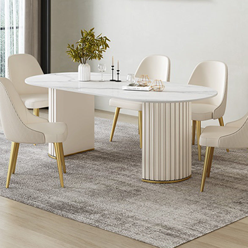 White Double Base Dining Table Modern Stone Table for Kitchen Clearhalo 'Dining Tables & Seating' 'Dining Tables' 'dining_table' 'furn' 'furn_dining_table' 'Furniture' 'Kitchen & Dining Furniture' 6328982