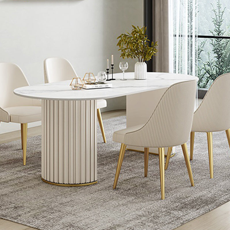 White Double Base Dining Table Modern Stone Table for Kitchen Clearhalo 'Dining Tables & Seating' 'Dining Tables' 'dining_table' 'furn' 'furn_dining_table' 'Furniture' 'Kitchen & Dining Furniture' 6328983