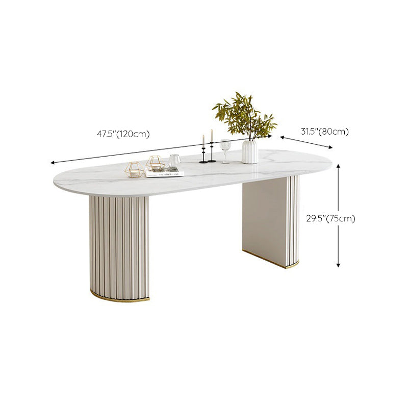 White Double Base Dining Table Modern Stone Table for Kitchen Clearhalo 'Dining Tables & Seating' 'Dining Tables' 'dining_table' 'furn' 'furn_dining_table' 'Furniture' 'Kitchen & Dining Furniture' 6328984