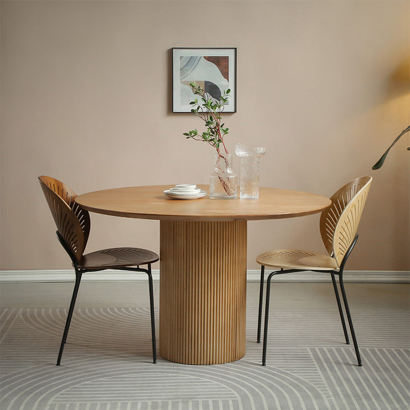 Mesa de comedor contemporánea de madera maciza, mesa de comedor redonda para comedor