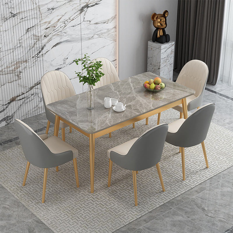 Modern 4 Legs Dining Table Stone Table for Dining Room Kitchen Gold 55.1"L x 31.5"W x 29.5"H Without Chairs Clearhalo 'Dining Tables & Seating' 'Dining Tables' 'dining_table' 'furn' 'furn_dining_table' 'Furniture' 'Kitchen & Dining Furniture' 6329068