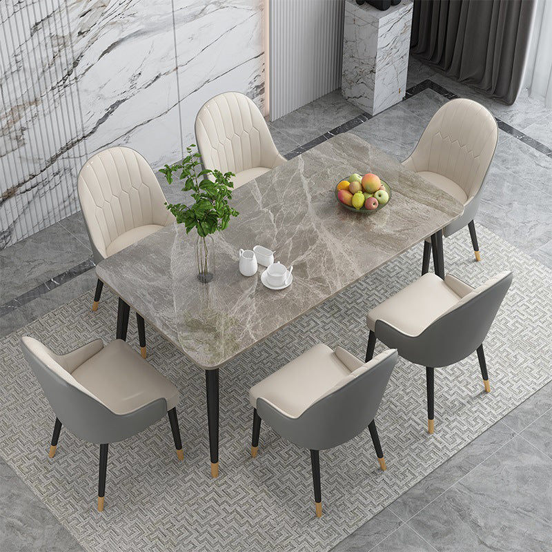 Modern 4 Legs Dining Table Stone Table for Dining Room Kitchen Black 63"L x 31.5"W x 29.5"H Without Chairs Clearhalo 'Dining Tables & Seating' 'Dining Tables' 'dining_table' 'furn' 'furn_dining_table' 'Furniture' 'Kitchen & Dining Furniture' 6329071