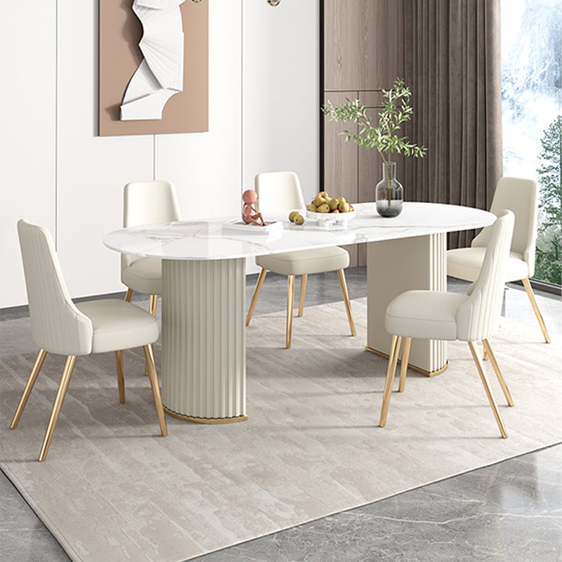 Eetkamertafel met witte basis, stenen tafel in moderne stijl voor de keuken
