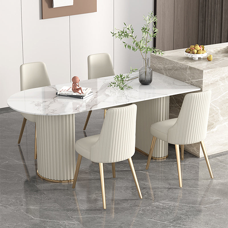 Eetkamertafel met witte basis, stenen tafel in moderne stijl voor de keuken