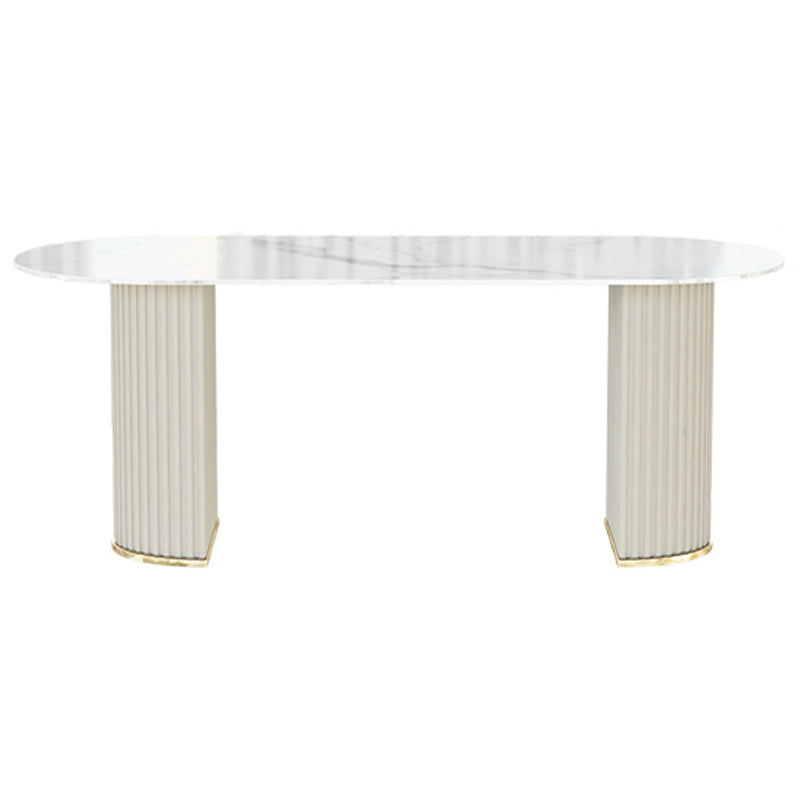 Eetkamertafel met witte basis, stenen tafel in moderne stijl voor de keuken