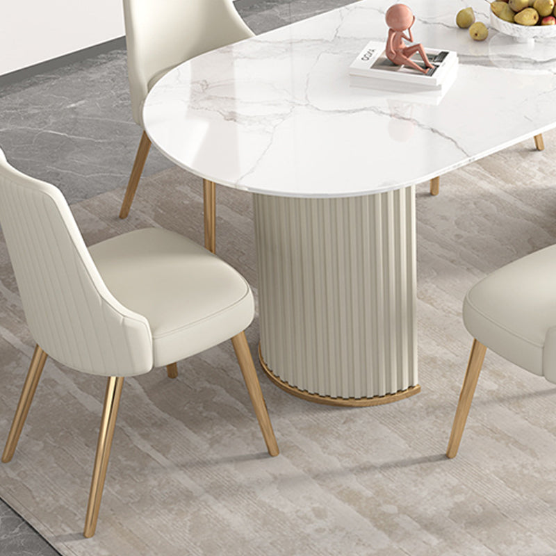 Eetkamertafel met witte basis, stenen tafel in moderne stijl voor de keuken