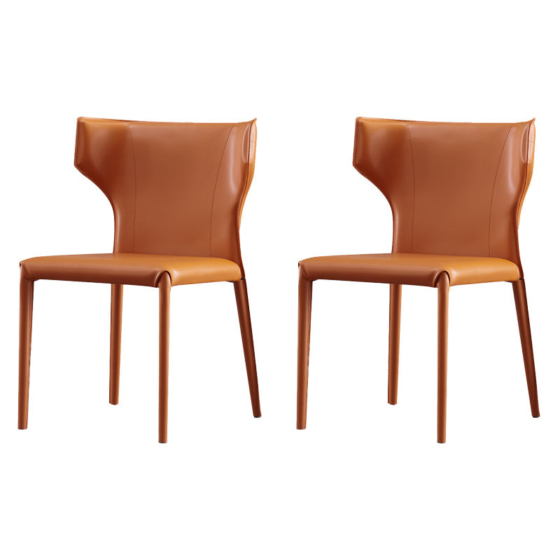 Faux Leather Kitchen Armless Chair Wingback Side Chair in Orange 2 Piece Set Clearhalo 'Dining Chairs' 'Dining Tables & Seating' 'dining_chair' 'furn' 'furn_dining_chair' 'Furniture' 'Kitchen & Dining Furniture' 6329249
