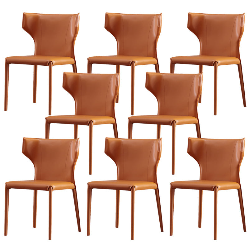 Faux Leather Kitchen Armless Chair Wingback Side Chair in Orange 8 Piece Set Clearhalo 'Dining Chairs' 'Dining Tables & Seating' 'dining_chair' 'furn' 'furn_dining_chair' 'Furniture' 'Kitchen & Dining Furniture' 6329255