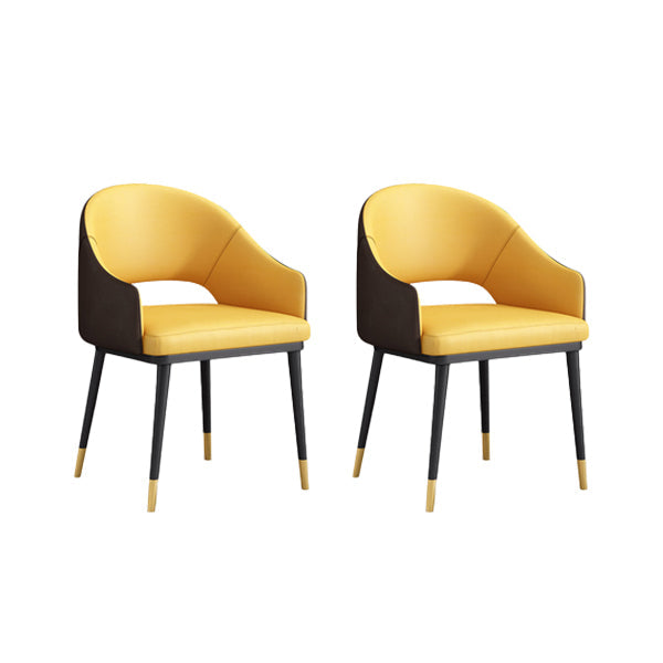Glam Upholstered Arm Chair Faux Leather Open Back Dining Arm Chair for Home Yellow 2 Piece Set Clearhalo 'Dining Chairs' 'Dining Tables & Seating' 'dining_chair' 'furn' 'furn_dining_chair' 'Furniture' 'Kitchen & Dining Furniture' 6329595