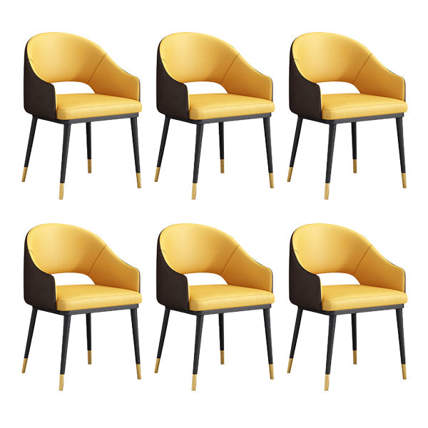Glam Upholstered Arm Chair Faux Leather Open Back Dining Arm Chair for Home Yellow 6 Piece Set Clearhalo 'Dining Chairs' 'Dining Tables & Seating' 'dining_chair' 'furn' 'furn_dining_chair' 'Furniture' 'Kitchen & Dining Furniture' 6329600
