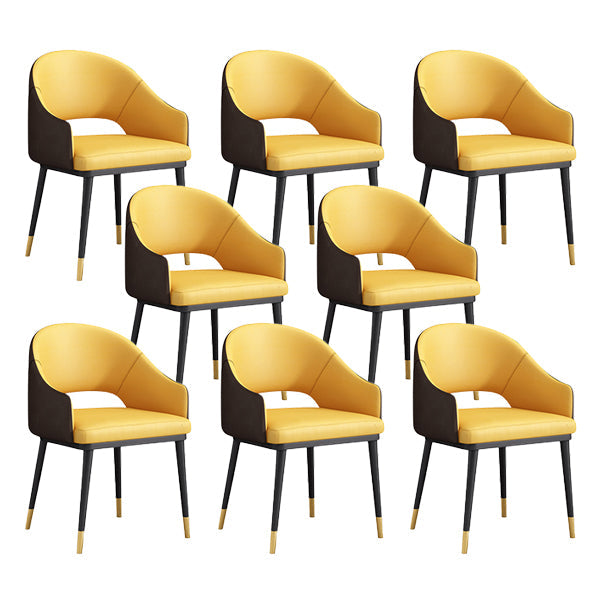 Glam Upholstered Arm Chair Faux Leather Open Back Dining Arm Chair for Home Yellow 8 Piece Set Clearhalo 'Dining Chairs' 'Dining Tables & Seating' 'dining_chair' 'furn' 'furn_dining_chair' 'Furniture' 'Kitchen & Dining Furniture' 6329601