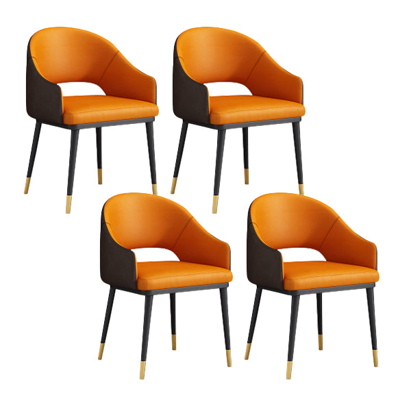 Glam Upholstered Arm Chair Faux Leather Open Back Dining Arm Chair for Home Orange 4 Piece Set Clearhalo 'Dining Chairs' 'Dining Tables & Seating' 'dining_chair' 'furn' 'furn_dining_chair' 'Furniture' 'Kitchen & Dining Furniture' 6329606