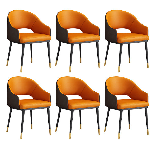 Glam Upholstered Arm Chair Faux Leather Open Back Dining Arm Chair for Home Orange 6 Piece Set Clearhalo 'Dining Chairs' 'Dining Tables & Seating' 'dining_chair' 'furn' 'furn_dining_chair' 'Furniture' 'Kitchen & Dining Furniture' 6329607