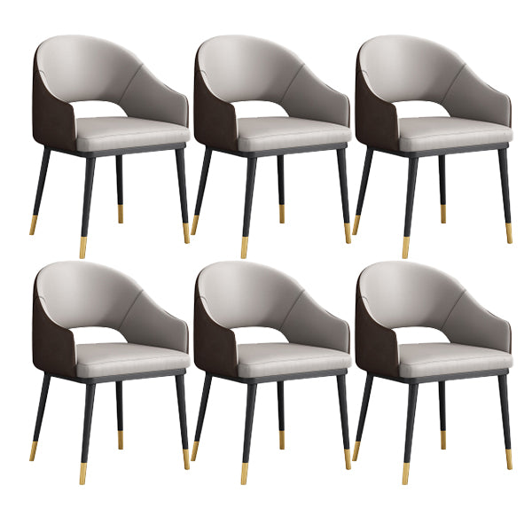 Glam Upholstered Arm Chair Faux Leather Open Back Dining Arm Chair for Home Grey 6 Piece Set Clearhalo 'Dining Chairs' 'Dining Tables & Seating' 'dining_chair' 'furn' 'furn_dining_chair' 'Furniture' 'Kitchen & Dining Furniture' 6329611