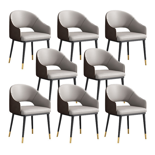 Glam Upholstered Arm Chair Faux Leather Open Back Dining Arm Chair for Home Grey 8 Piece Set Clearhalo 'Dining Chairs' 'Dining Tables & Seating' 'dining_chair' 'furn' 'furn_dining_chair' 'Furniture' 'Kitchen & Dining Furniture' 6329612