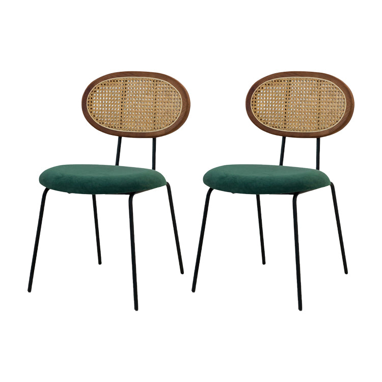 布張りのダイニングチェアオープンバックダイニングサイドチェアブラックメタルレッグ