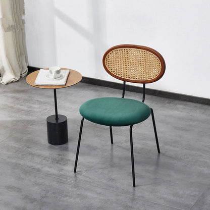 布張りのダイニングチェアオープンバックダイニングサイドチェアブラックメタルレッグ