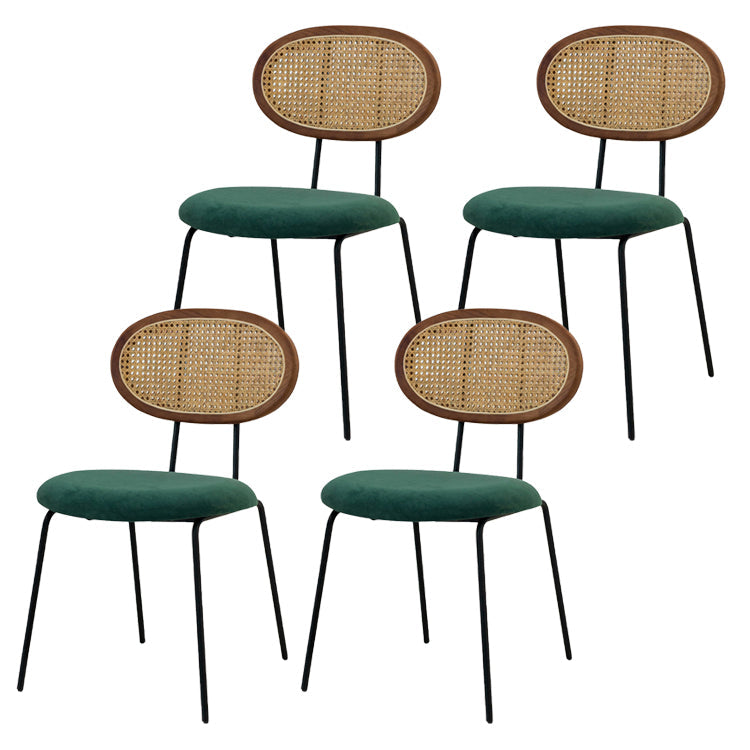 布張りのダイニングチェアオープンバックダイニングサイドチェアブラックメタルレッグ