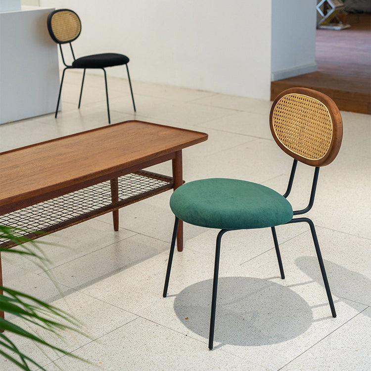 布張りのダイニングチェアオープンバックダイニングサイドチェアブラックメタルレッグ