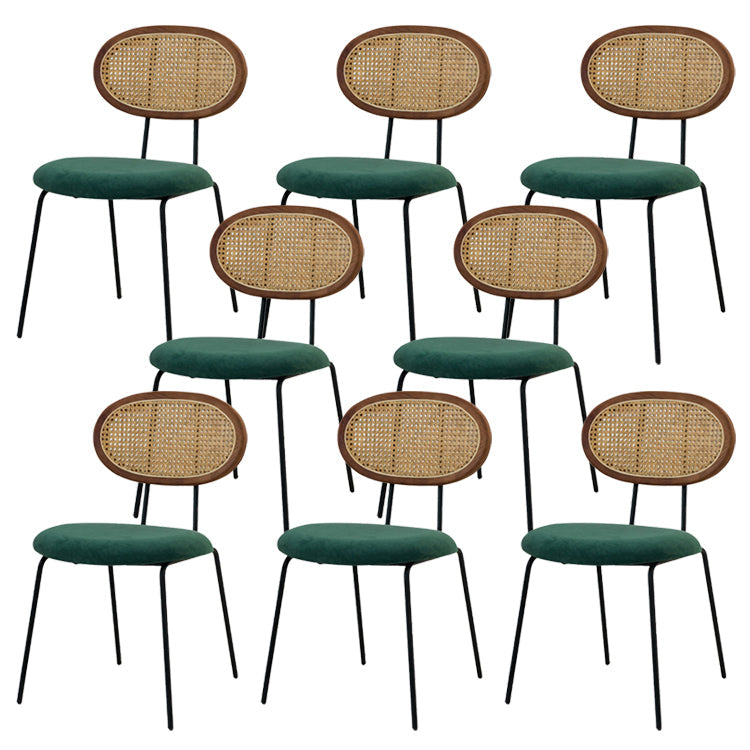 布張りのダイニングチェアオープンバックダイニングサイドチェアブラックメタルレッグ