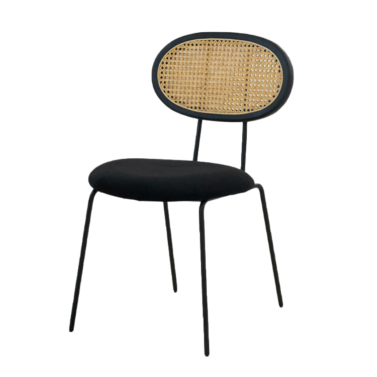 布張りのダイニングチェアオープンバックダイニングサイドチェアブラックメタルレッグ