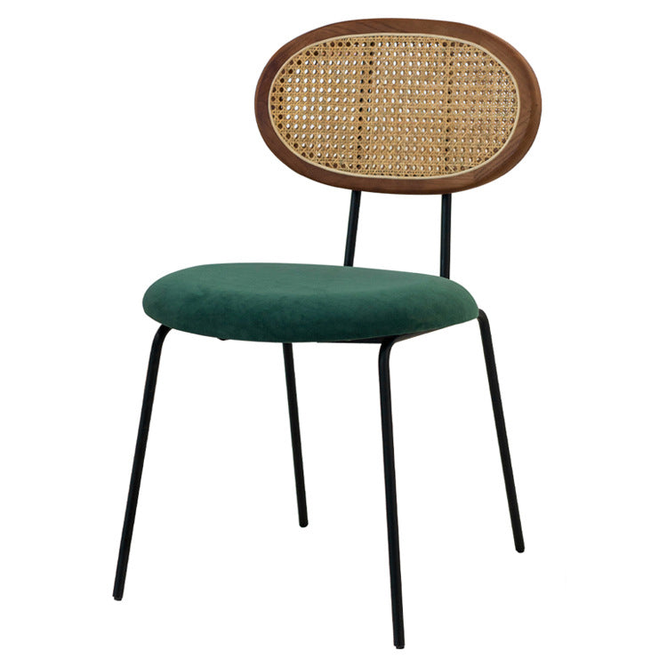 布張りのダイニングチェアオープンバックダイニングサイドチェアブラックメタルレッグ