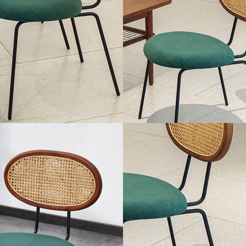 布張りのダイニングチェアオープンバックダイニングサイドチェアブラックメタルレッグ