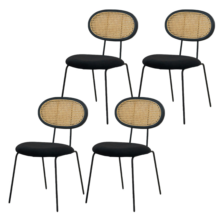 布張りのダイニングチェアオープンバックダイニングサイドチェアブラックメタルレッグ