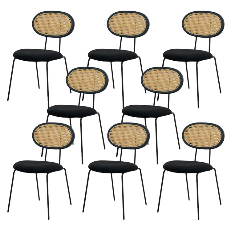 布張りのダイニングチェアオープンバックダイニングサイドチェアブラックメタルレッグ